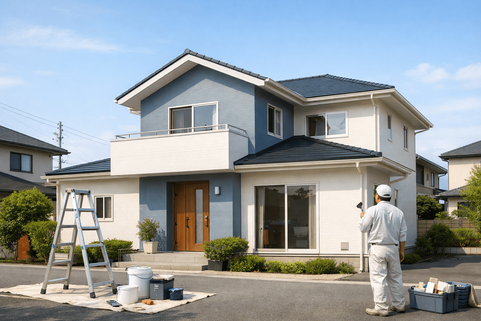 塗装仕上げのきれいな戸建て住宅の外観
